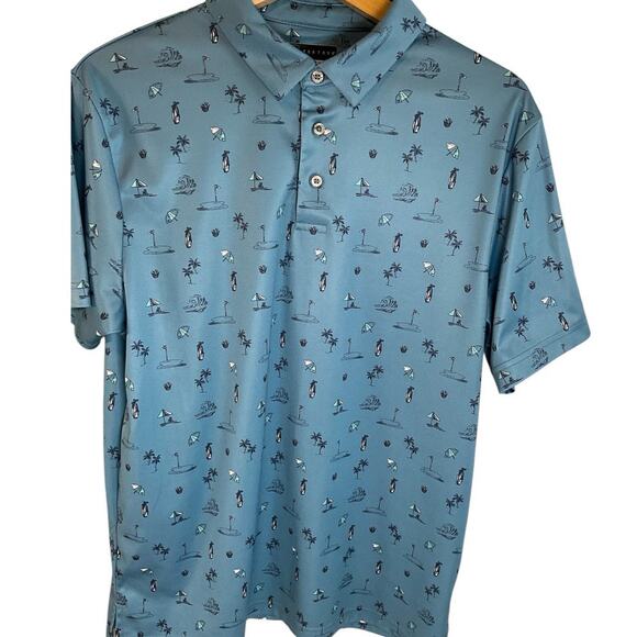PGA Tour Mens Blue Vacation Print Golf Polo Shirt Short Sleeve Polyester Large - Picture 2 of 9